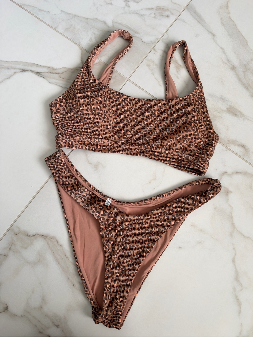 aerie Leopard Ribbed Bikini Set - Rose Brown